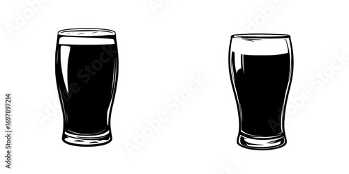 Minimalist black-and-white vector illustration of two beer glasses on a plain background