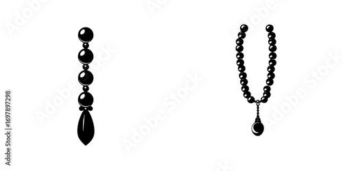 Minimalist black-and-white vector illustration of earrings and necklace in simple silhouette design