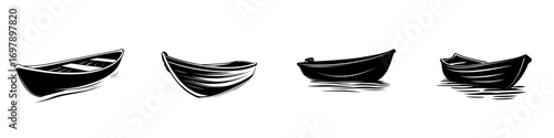 Minimalist black-and-white vector illustration of various boat silhouettes on a white background