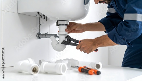 Plumber fixing a bathroom sink drain