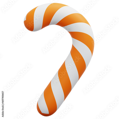 A classic orange and white striped candy cane, a festive and iconic holiday treat, perfect for Christmas and seasonal celebrations