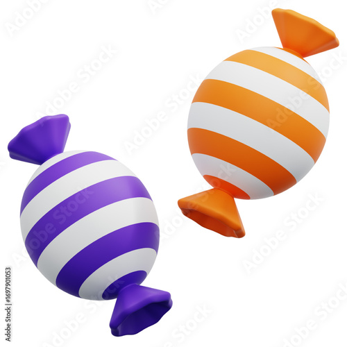 Sweet Treats Rendered Candy Illustration for Festive Fun and Colorful Confectionery Delights, with Striped Wrappers