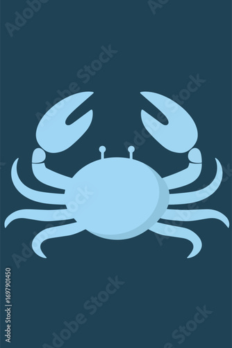 Adobe Illustrator Artwork Zodiac cancer a light blue crab a symbol of cancer rests on dark blue.
