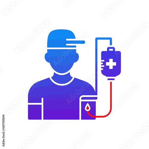 Vector art of blood donation icon with patient and infusion bag