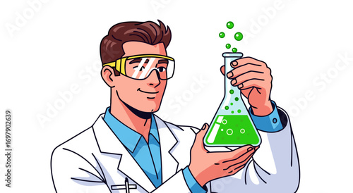 Scientist Vector Illustration – Researcher Holding Flask
