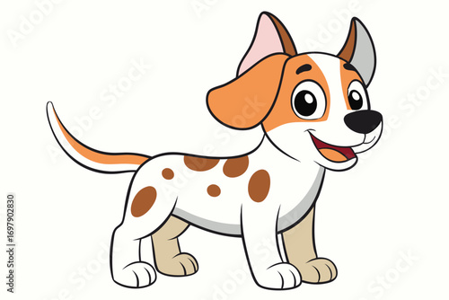 Happy Cartoon Spotted Dog on White Background Cute Character