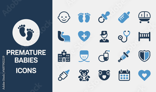 Illustrative Icons set Representing Premature Babies and Associated Healthcare Elements for Educational and Awareness Purposes