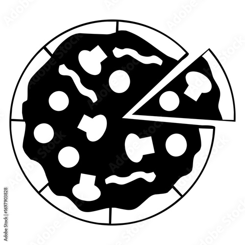 Logo restaurante. Icono silueta de pizza con un pedazo cortado 