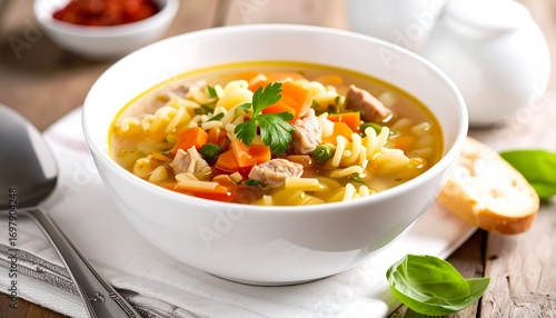 Hearty vegetable soup in a bowl