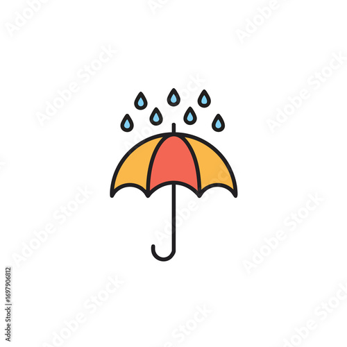 A vibrant, colorful open umbrella provides protection from the weather on a white background