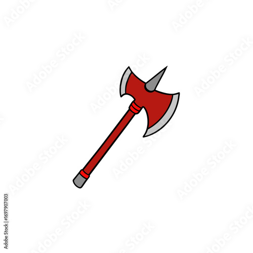 Illustration of a red double bladed axe