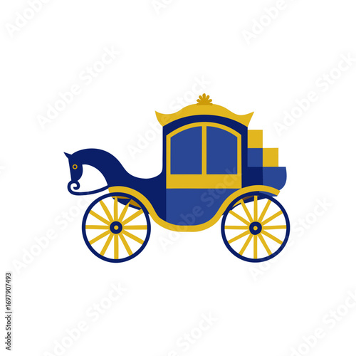 antique horse drawn carriage with blue and gold de