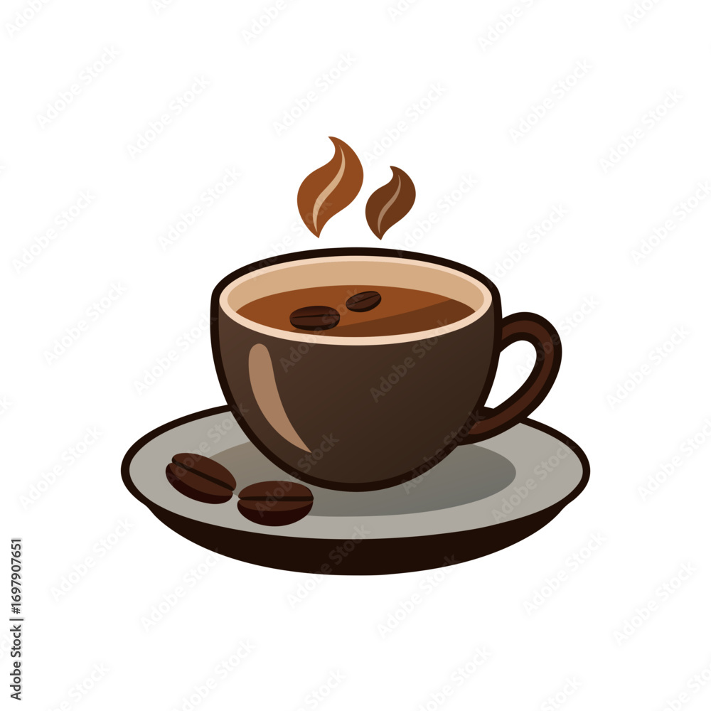 Fototapeta premium cozy cup of hot coffee with beans on saucer vecto