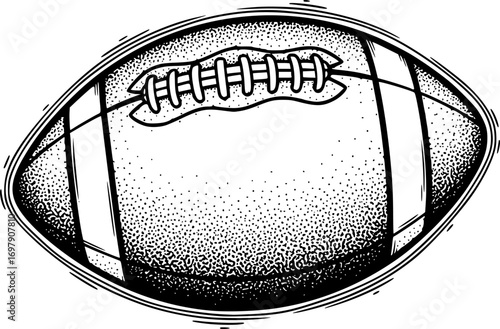 Black and white sketch of an american football ball with texture details. Vector illustration