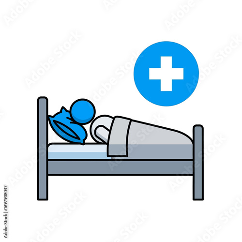 Vector art of patient lying in hospital bed with medical cross icon