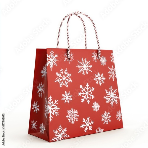 Red Christmas Shopping Bag with Snowflakes Design