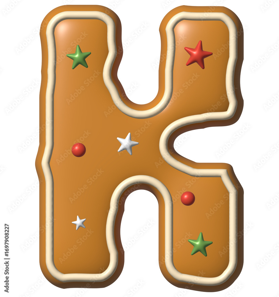 Fototapeta premium Festive Gingerbread Cookie Font with White Glaze and Colorful Holiday Sprinkles K