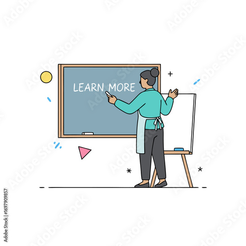 Female Teacher at Blackboard Encouraging Learning and Education
