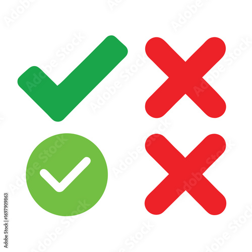Green checkmarks and red crosses icons set