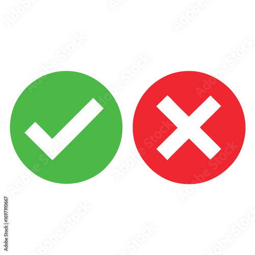 Green checkmark and red cross symbols representing approval and disapproval.