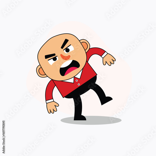 Angry Cartoon Businessman Character Shouting – Flat Vector Illustration