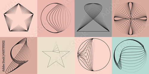 Lines and spirals in Circle Form .Rotate rounded shape Vector .Rotating dots form a circle .Rotating and linear design element . Various lines forming round shape . Abstract Geometric line art 