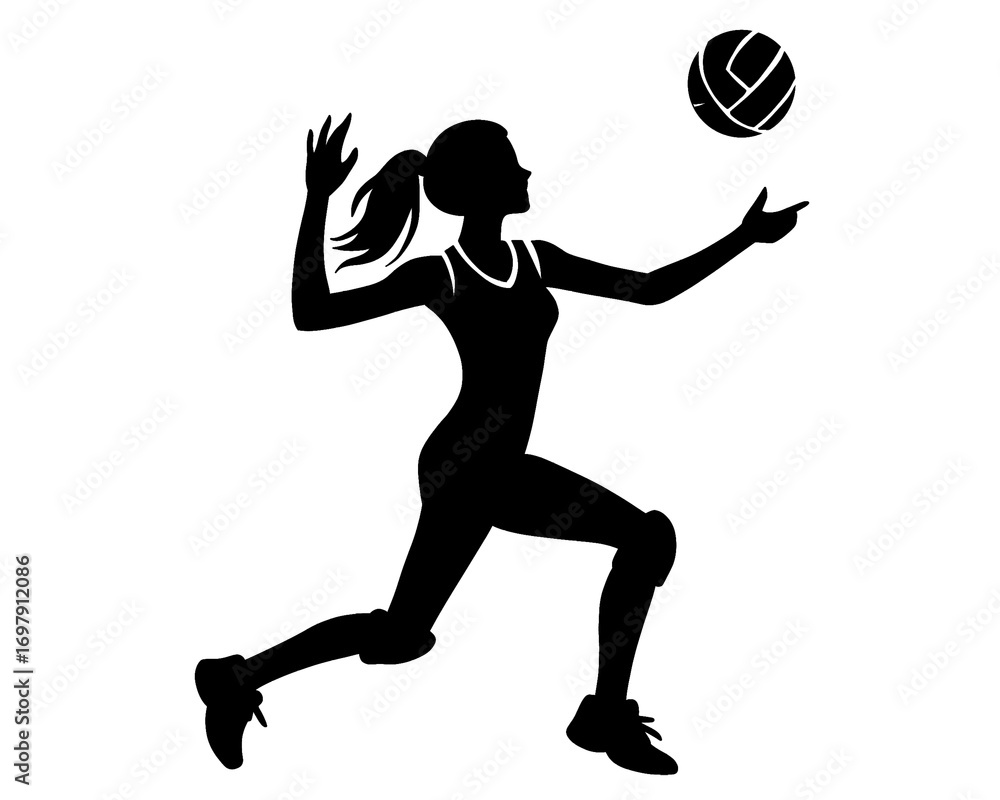Fototapeta premium Silhouette of a female volleyball player, jumping and smashing, vector illustration