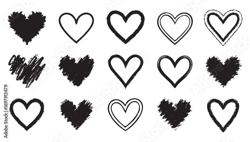 Collection of heart icon hand drawn vector for love logo