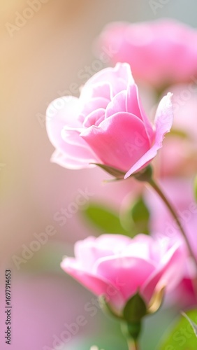 A delicate pink rose in full bloom, showcasing velvety petals with soft gradients, surrounded by vibrant green leaves that enhance its beauty.