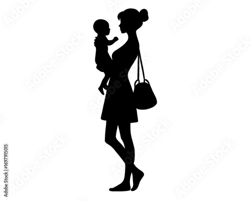 silhouette of a mother carrying her child, vector illustration
