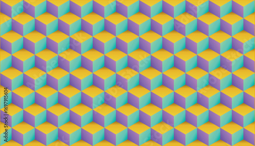 3D realistic vintage square pattern. Medern cube texture. Geometric symmetry background. Vector illustration
