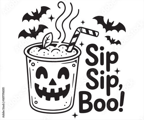 Sip Sip Boo Cute Halloween Drink Illustration