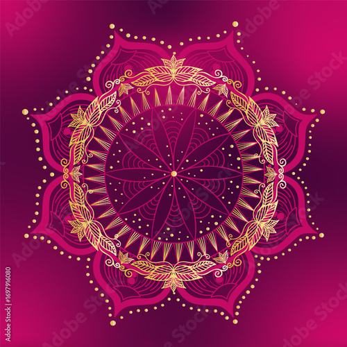Golden and Magenta Floral Mandala