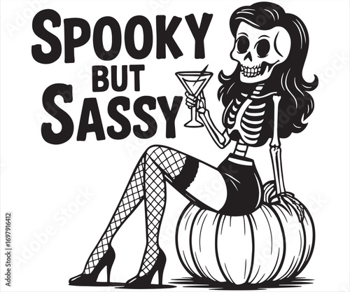 Spooky but Sassy Skeleton Girl Halloween Illustration