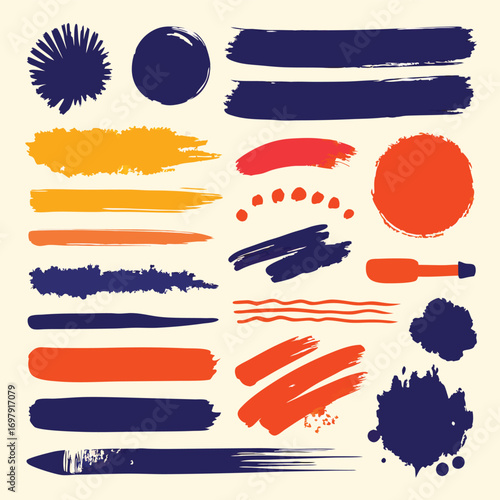 Vibrant colorful brush strokes and shapes for creative design projects