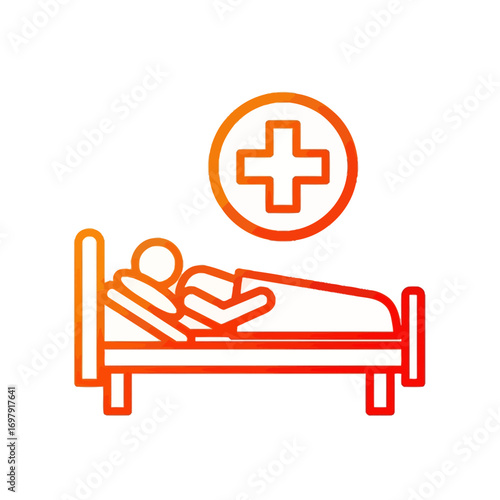 Vector art of patient lying in hospital bed with medical cross icon