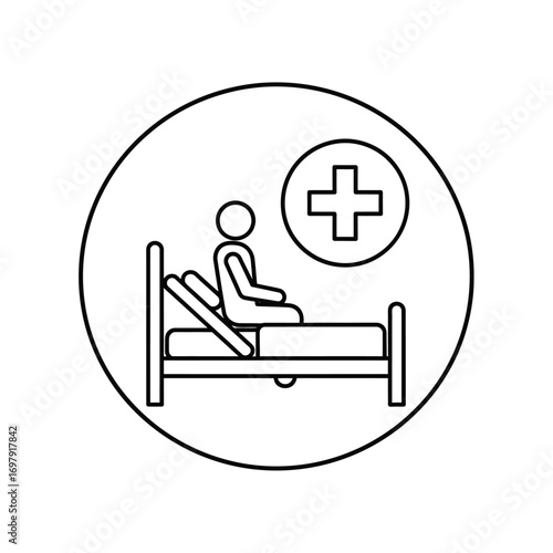 Vector art of patient in hospital bed with medical cross icon