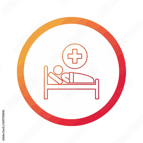 Vector art of hospital bed icon with patient and medical cross