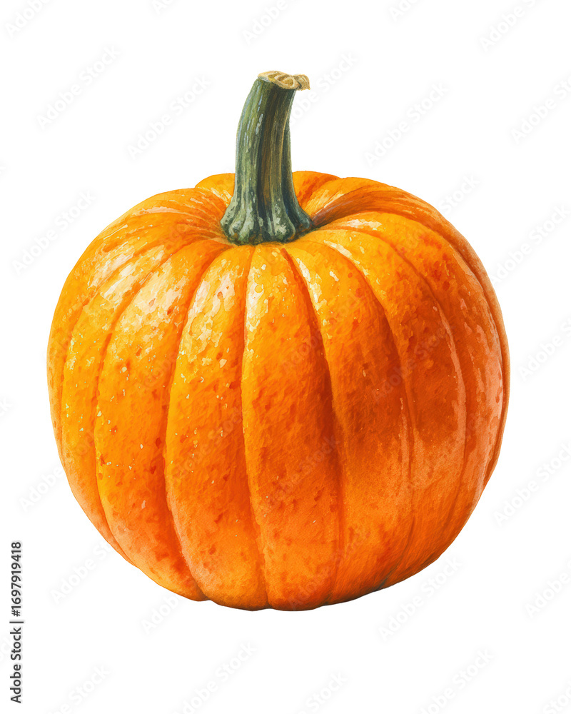 Obraz premium Watercolor halloween fresh orange pumpkin isolated on transparent background