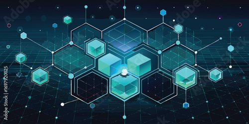 Abstract digital network visualization of data and connections illustrating technology and communication flow.