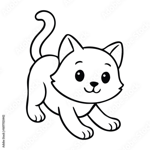 Cute cat coloring page for children and printable use.