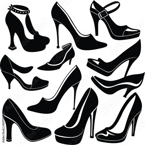 Collection of elegant high heel shoes in various stylish designs