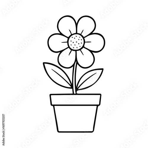 Potted flower plant coloring page illustration.