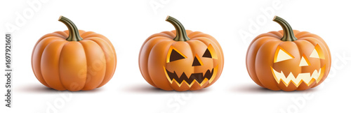 Halloween pumpkins, Jack o lantern with a carved spooky face, perfect for Halloween designs, decorations, and seasonal themes.