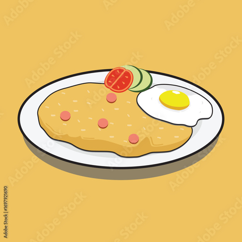 Indonesian Fried Rice Vector Illustration in Flat Style