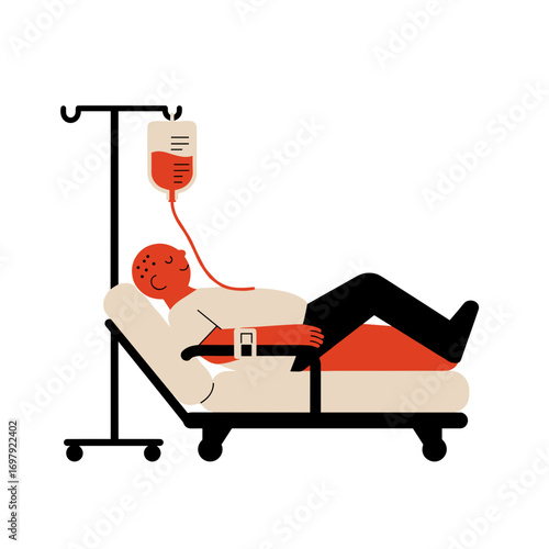 Cancer patient resting while receiving IV drip in hospital bed  