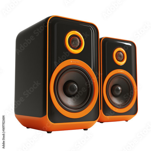 Wallpaper Mural High-quality black and orange speakers designed for enhanced audio experience in modern settings. PNG image, transparent background Torontodigital.ca