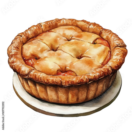 watercolor of Apple Pie, vector, isolated on a white background.