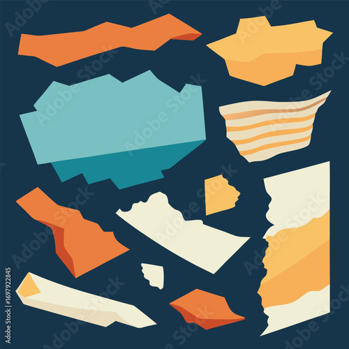 Vibrant abstract shapes in modern art style on dark background