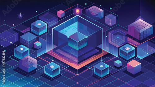 Futuristic data visualization concept illustrating network architecture and digital connectivity on a grid background
